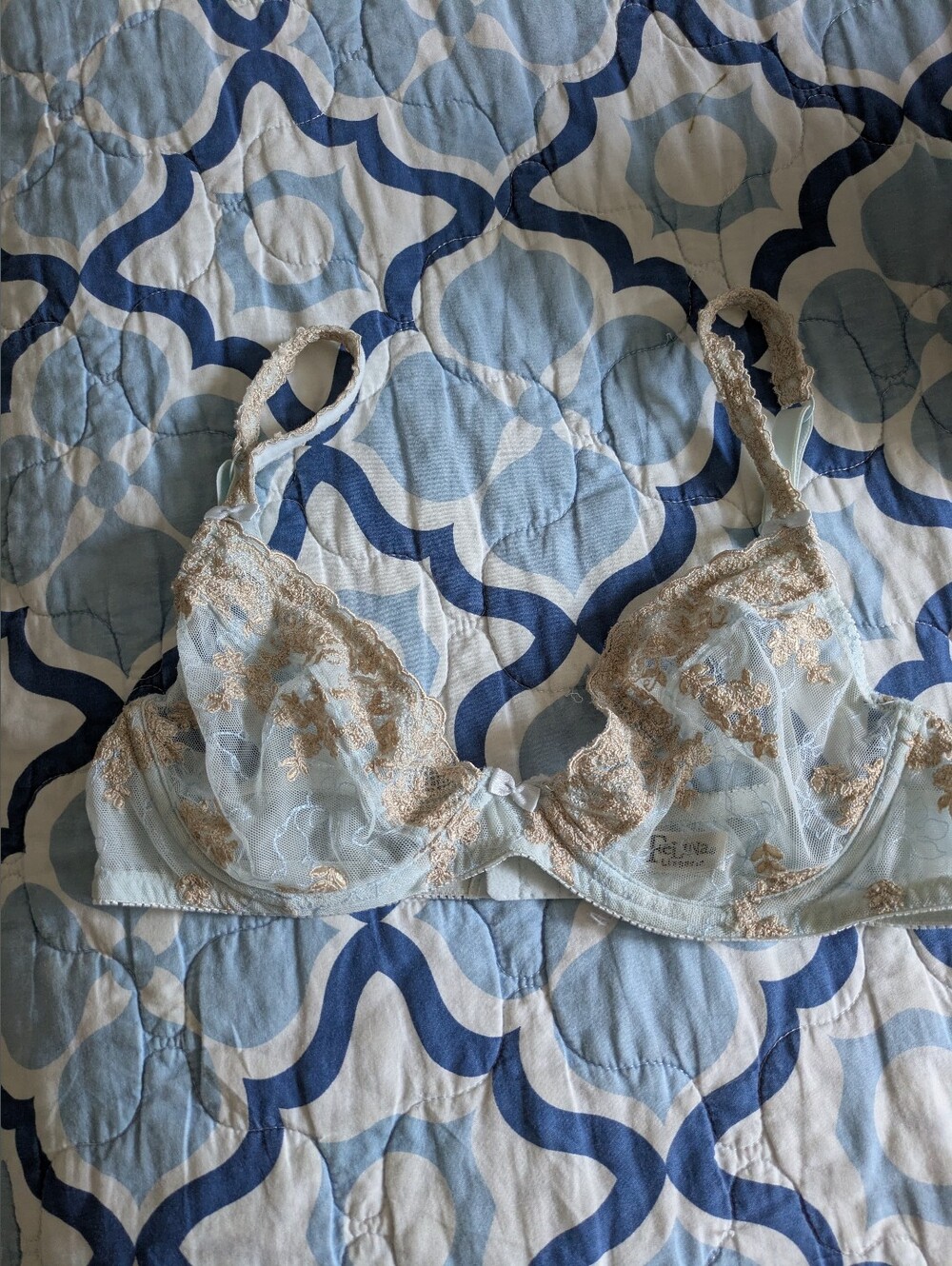 Felina Lingerie Sheer Bra Underwire Lace 36c Teal